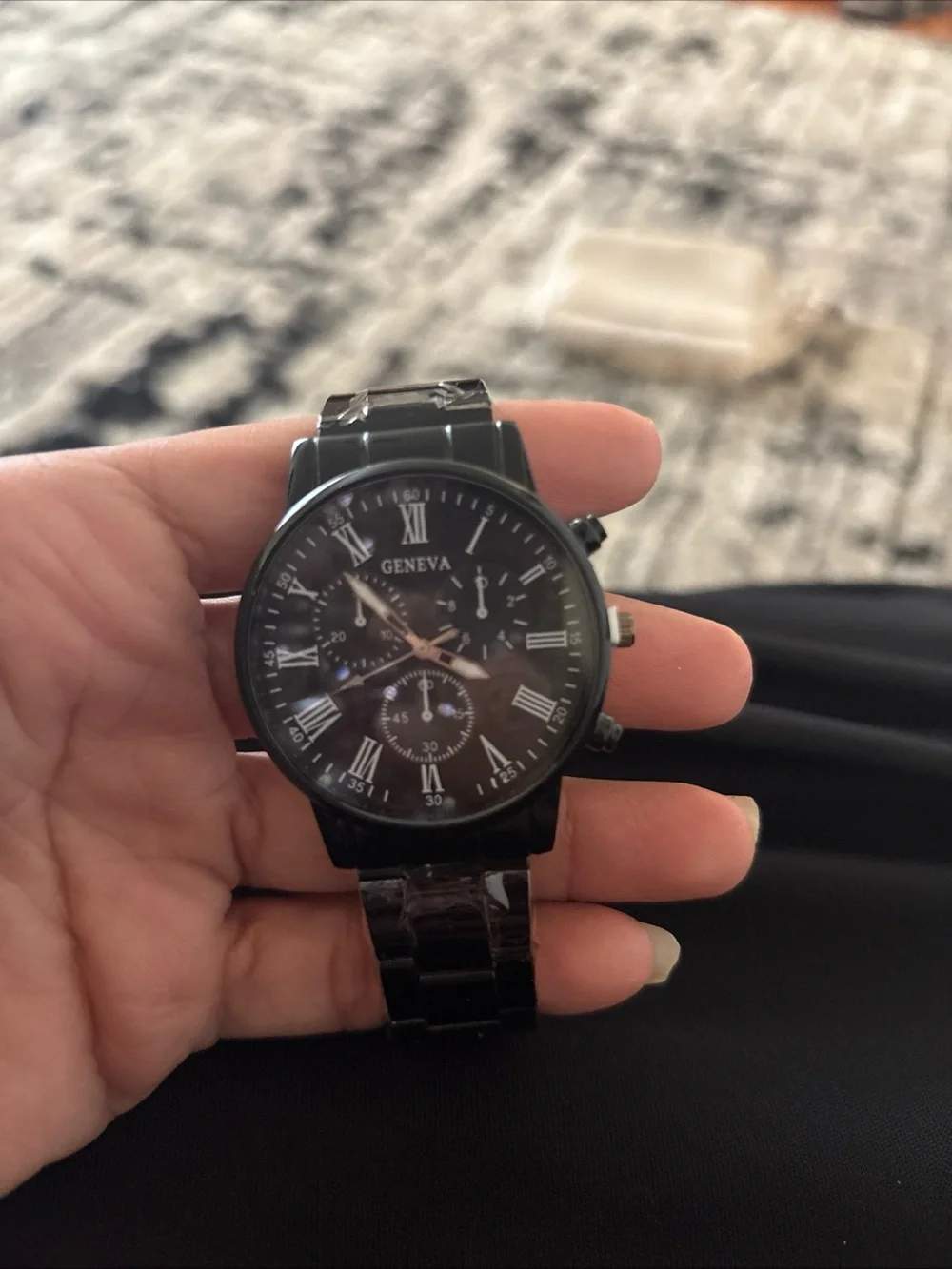 Geneva Black Stainless Style Watch with Roman Dial